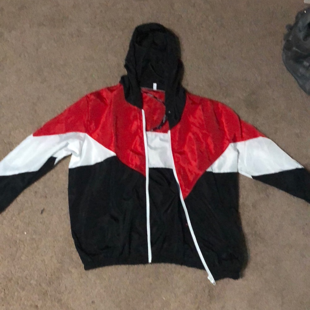 Black red white windbreaker jacket